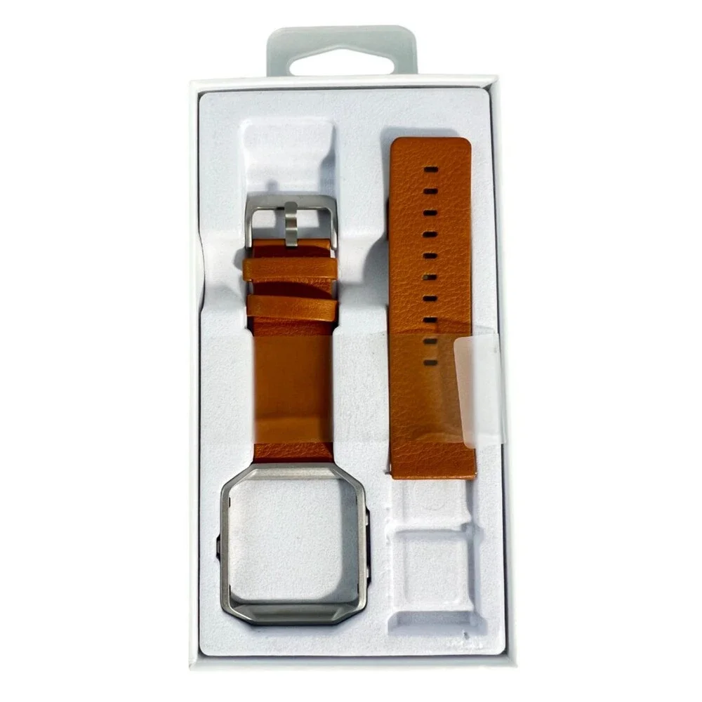 Fitbit Blaze Large Replacement Leather Slim Wrist Band & Frame Camel Brown OEM
